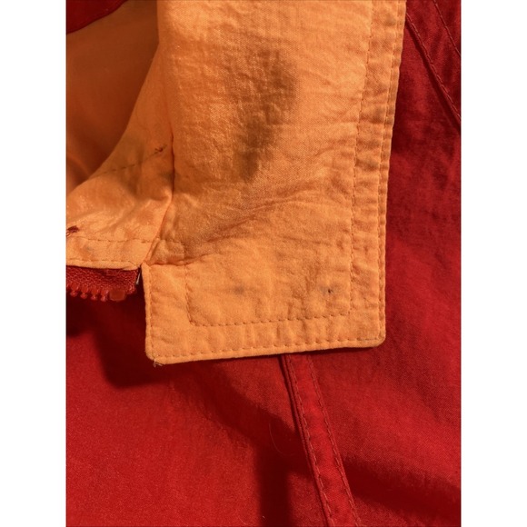 Vintage Raincoat Braefair Nylon Red Orange Bright Long Jacket Trench EUC Zipper - Picture 10 of 10